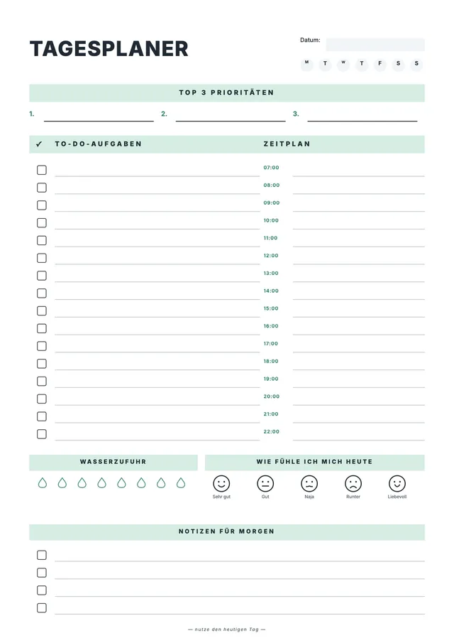 Tägliche To-do-Liste in Mintgrün