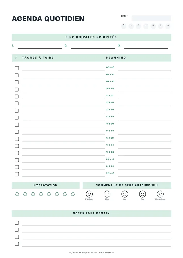 Liste de tâches quotidienne menthe