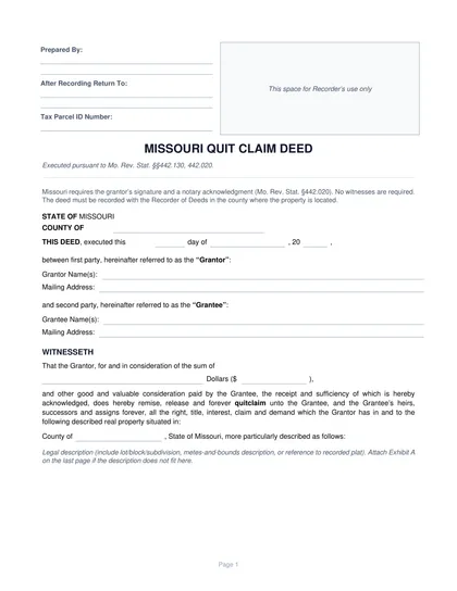 missouri quit claim deed form