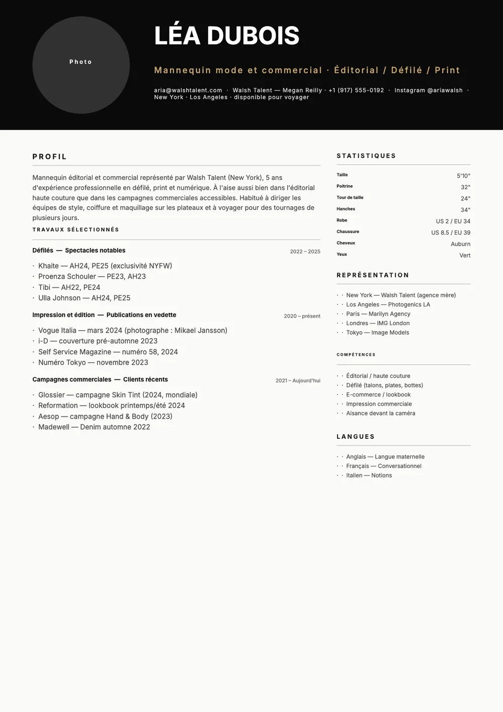 Modèle de CV de mannequin