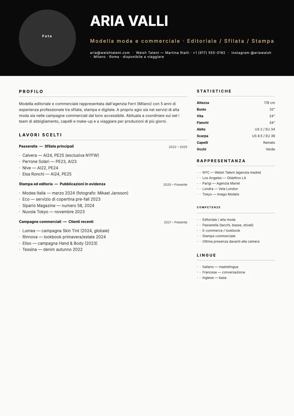 Modello di CV per modelle e modelli