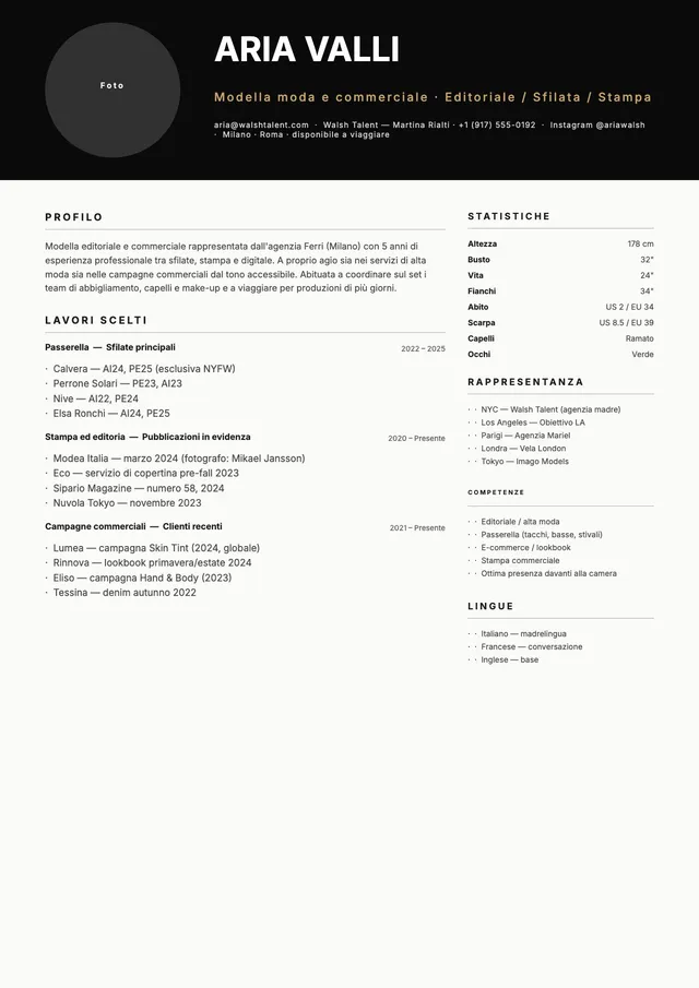 Modello di CV per modelle e modelli