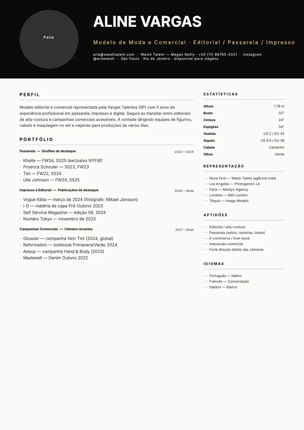 Modelo de currículo para modelo
