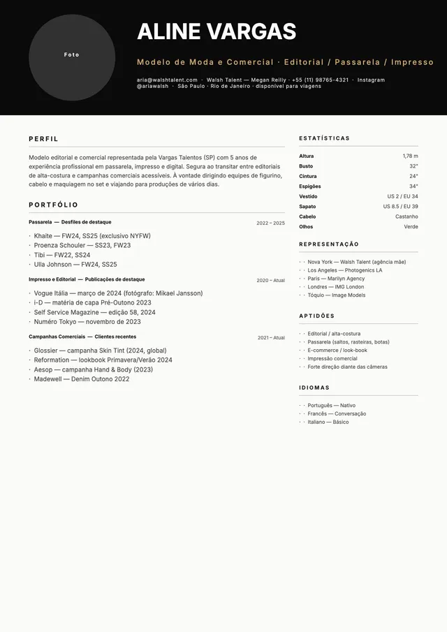 Modelo de currículo para modelo