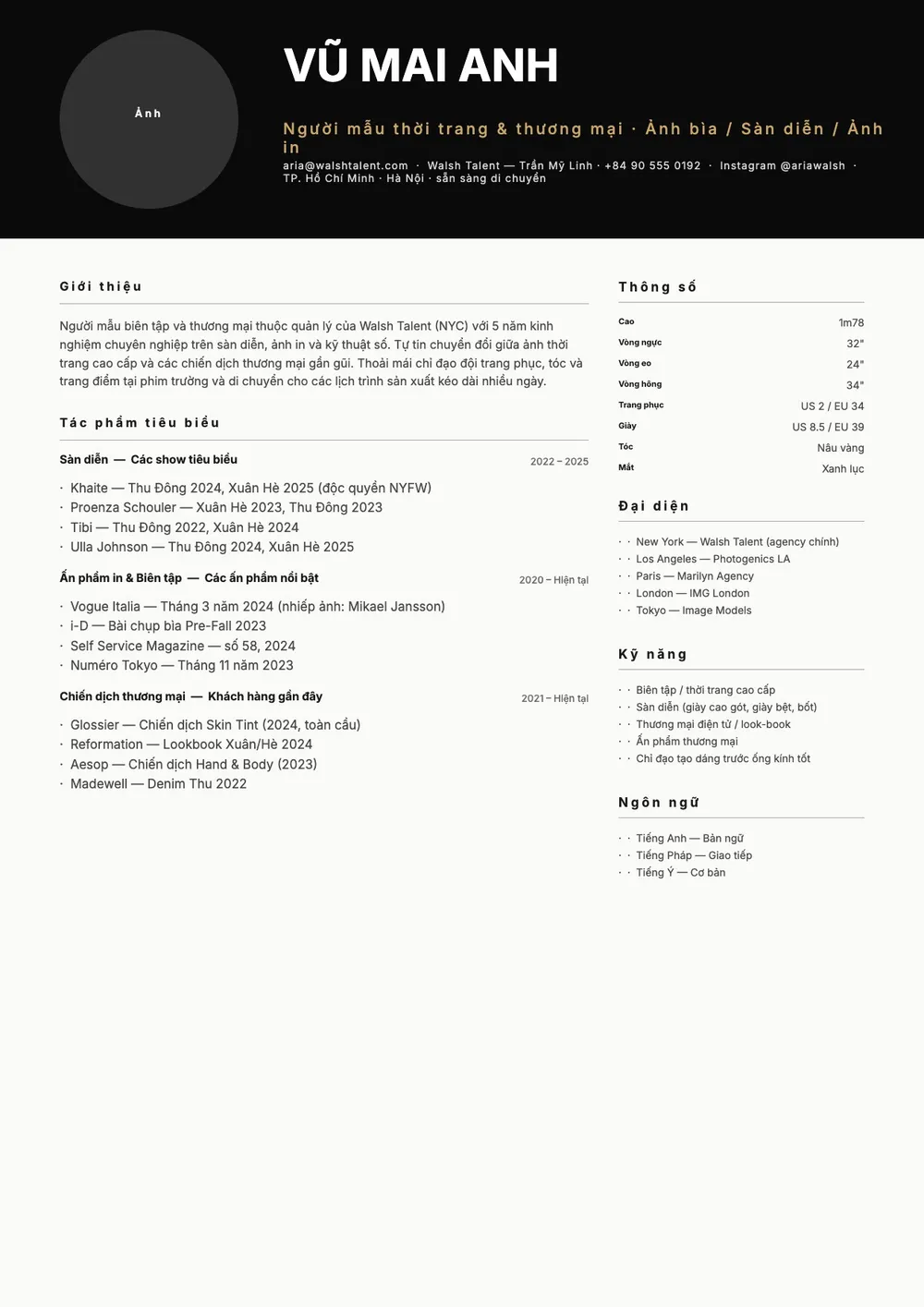 Mẫu CV xin việc người mẫu
