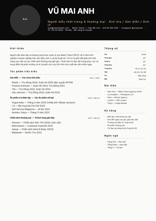 Mẫu CV xin việc người mẫu