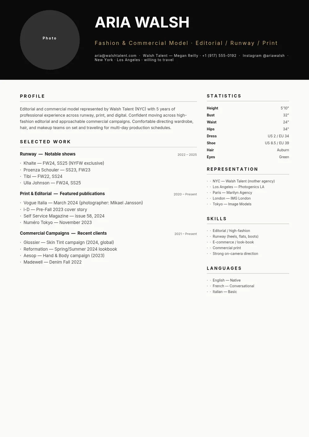 modeling-resume form