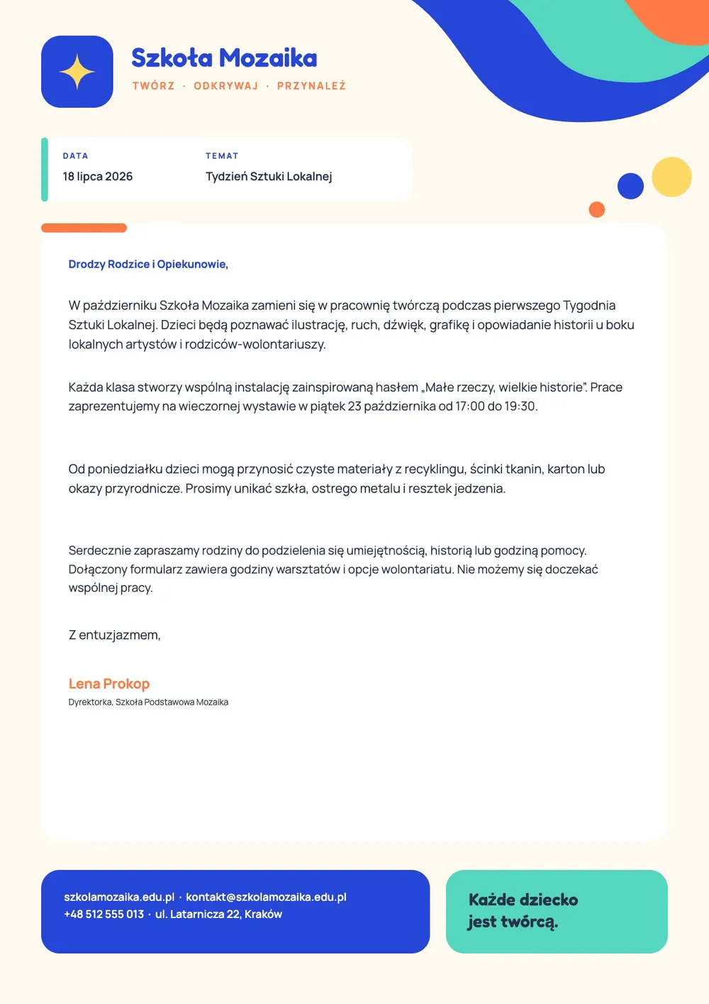 Nowoczesny papier firmowy dla szkoły – szablon