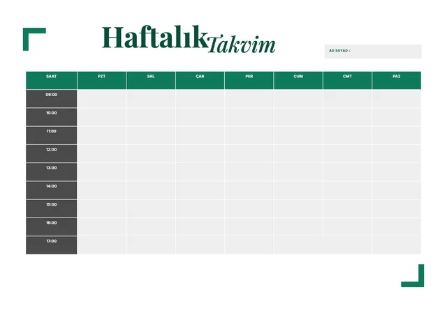 Modern haftalık ders programı
