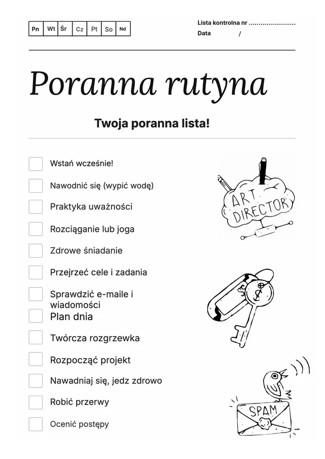 Lista kontrolna porannej rutyny