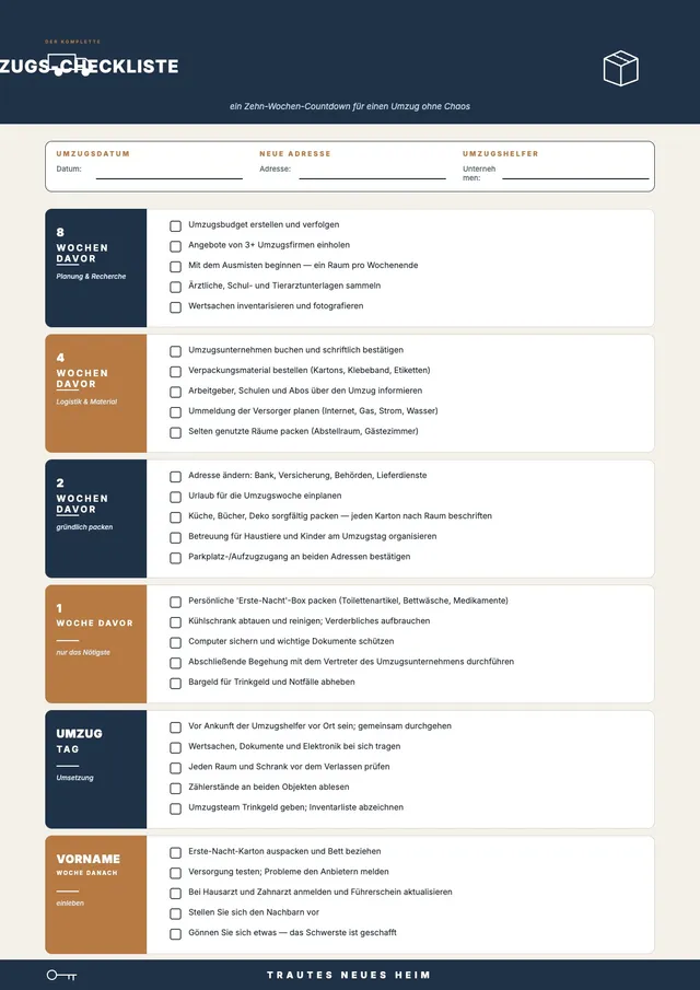 To-do-Liste für den Umzugs-Countdown