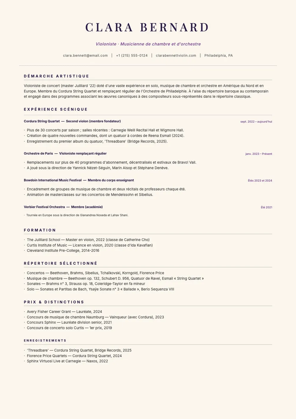 Modèle de CV de musicien