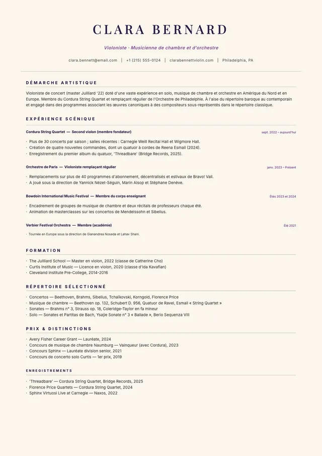 Modèle de CV de musicien