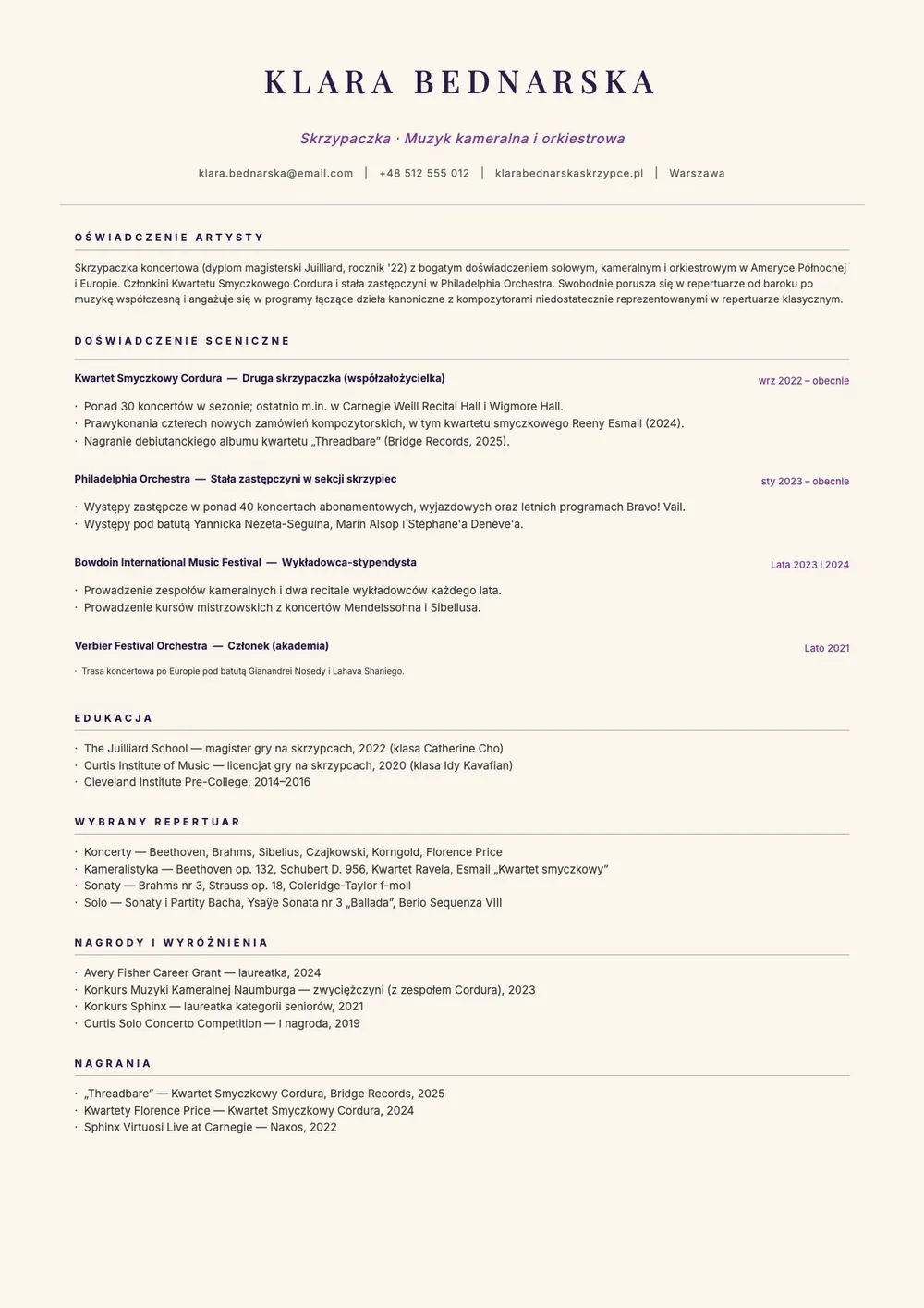 Szablon CV muzyka