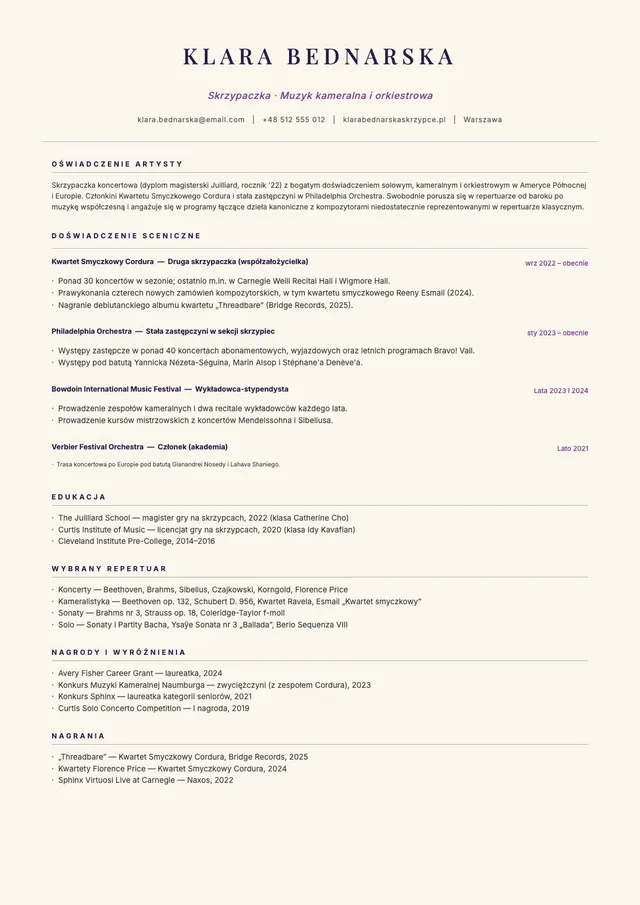 Szablon CV muzyka