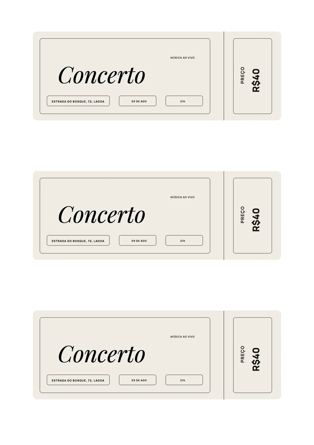 Modelo de ingresso para evento musical