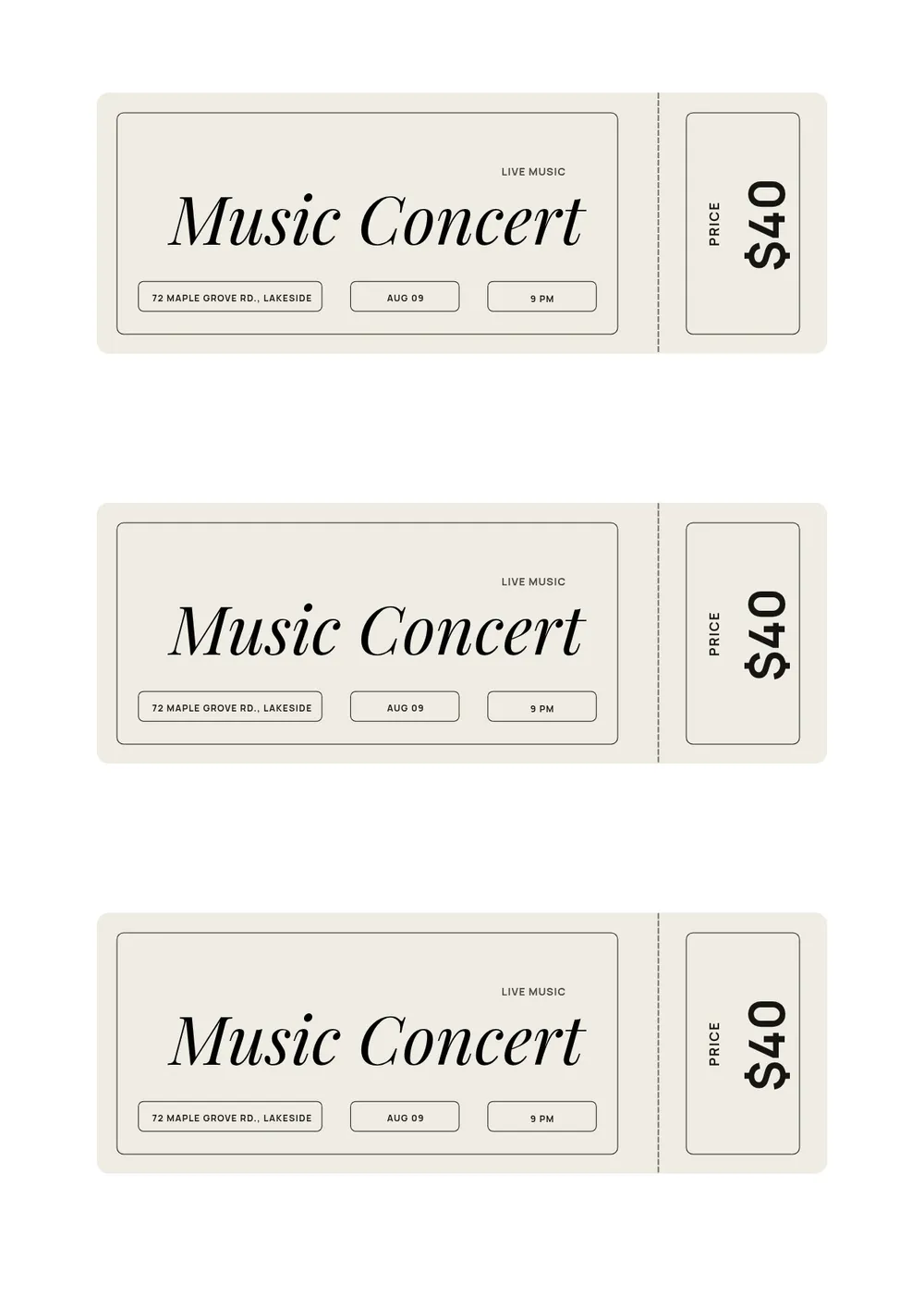 music ticket template