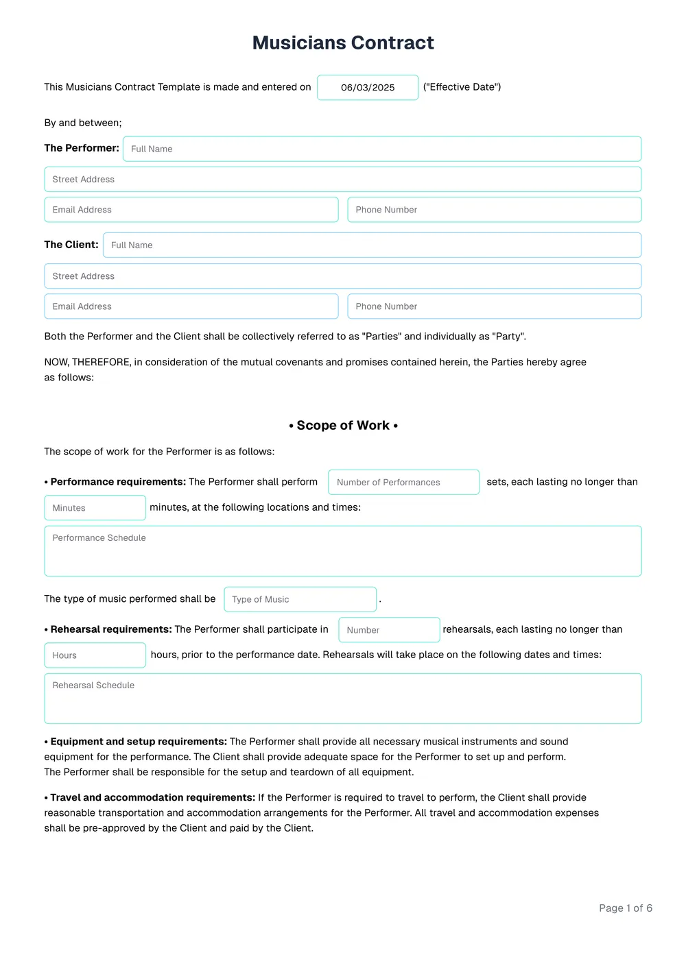 musicians-contract form