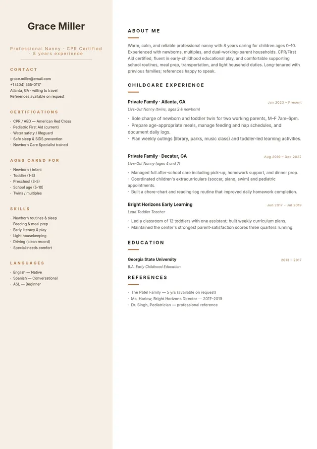 nanny-resume form