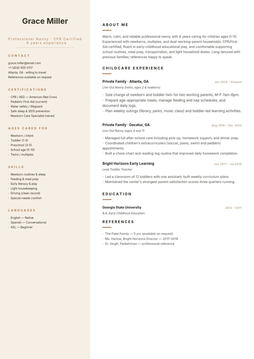 nanny-resume form