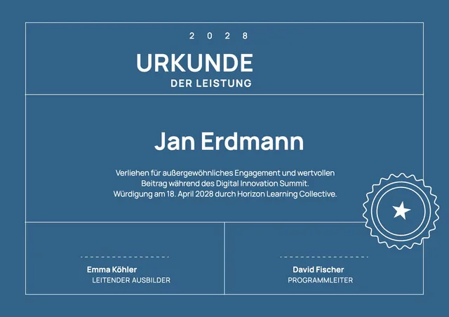 Leistungsurkunde in Marineblau