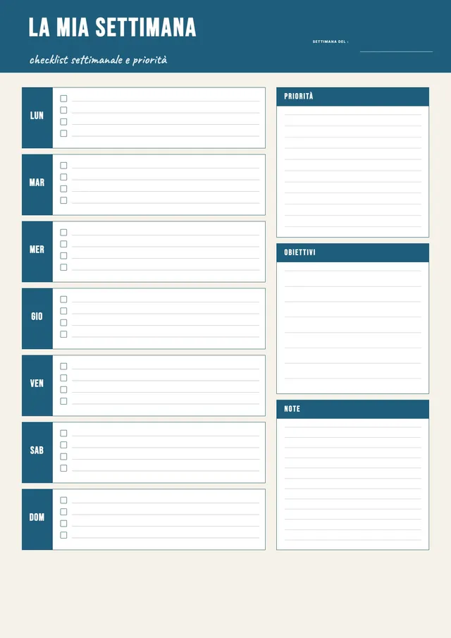 Calendario settimanale blu navy