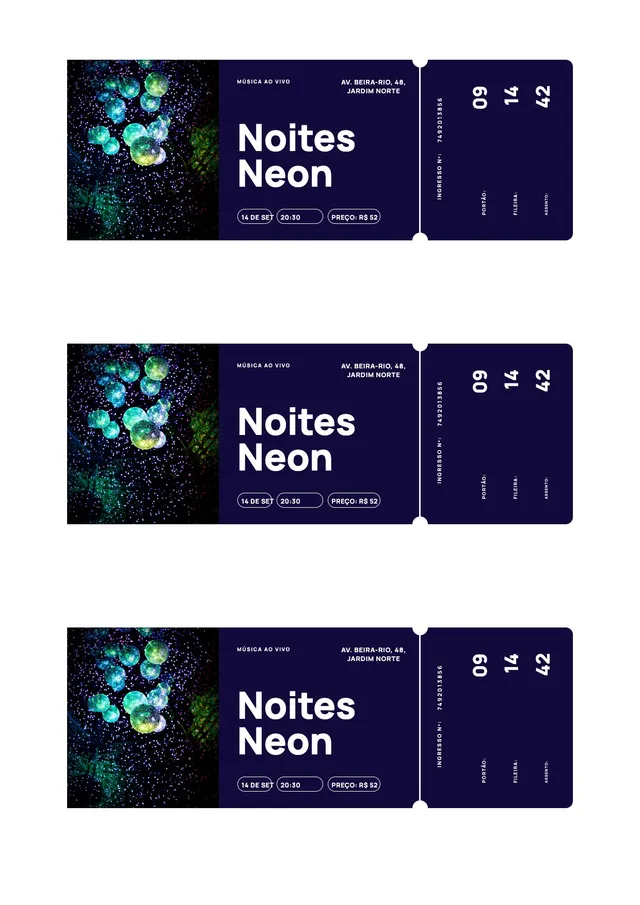 Modelo de ingresso neon para show