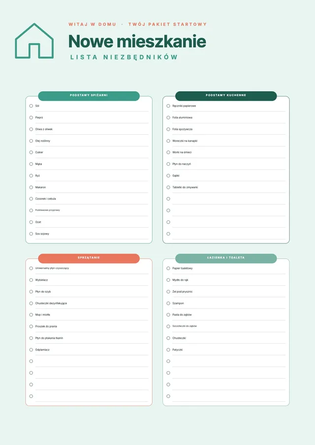 Lista zakupów do nowego mieszkania