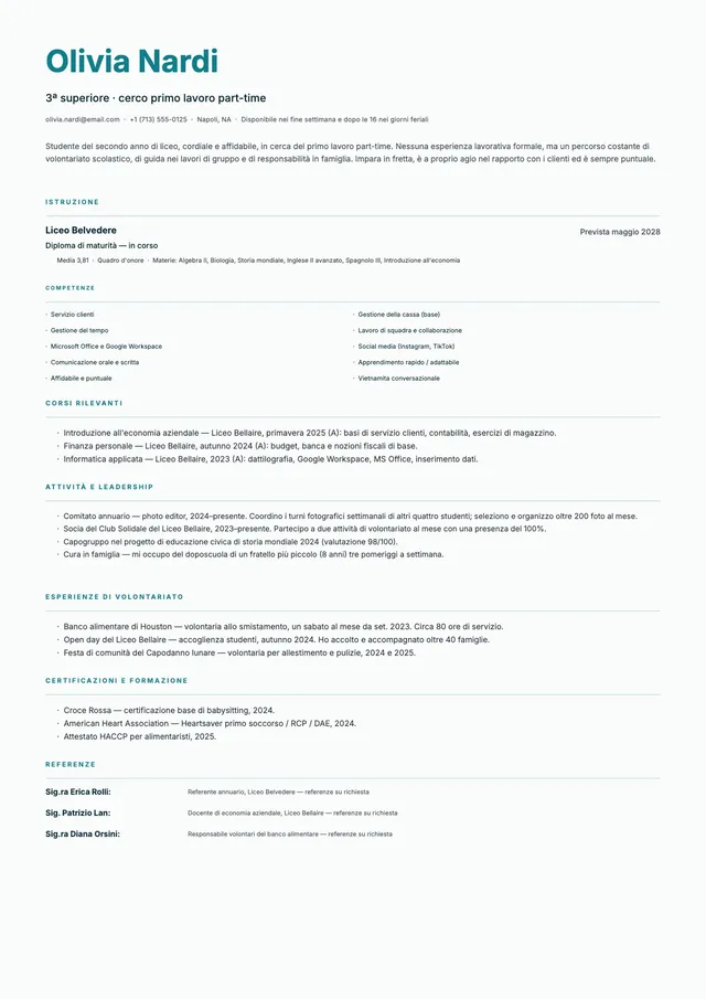 Curriculum senza esperienza