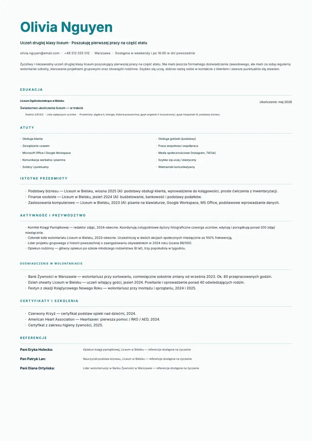 Wzór CV bez doświadczenia