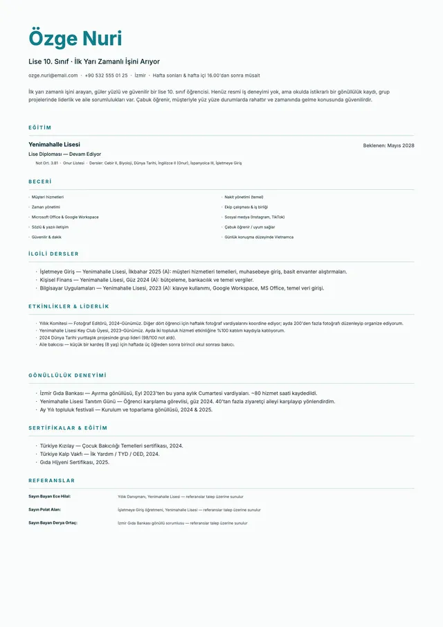 Deneyimsiz adaylar için CV