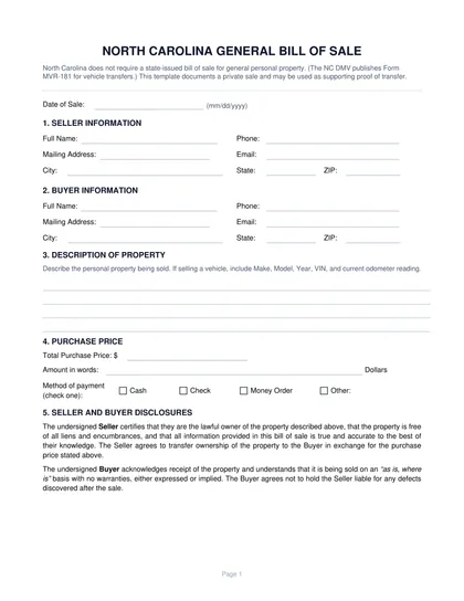 north-carolina-bill-of-sale form