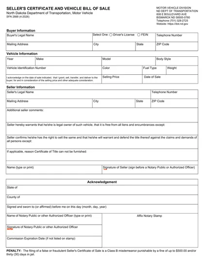 north-dakota-bill-of-sale form