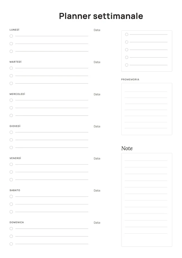Agenda settimanale con note