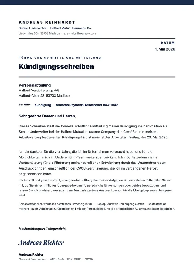 Kündigungsmitteilung