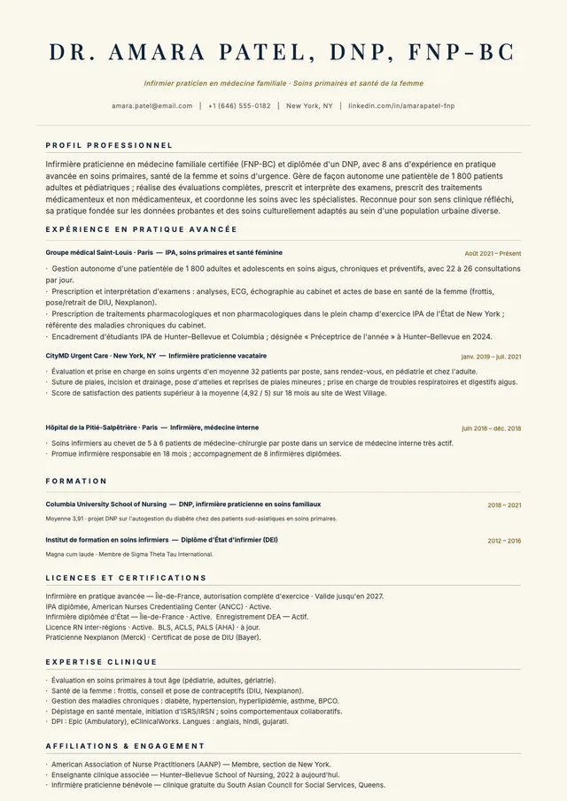 CV d'infirmier en pratique avancée