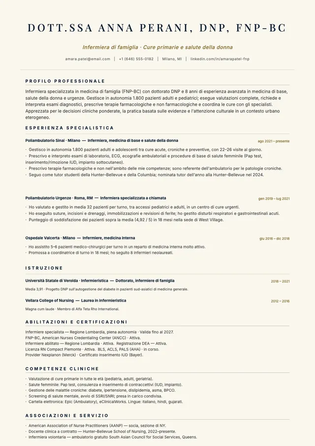 Curriculum per infermiere specializzato