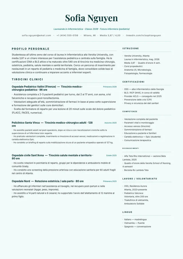 Curriculum per studenti di infermieristica