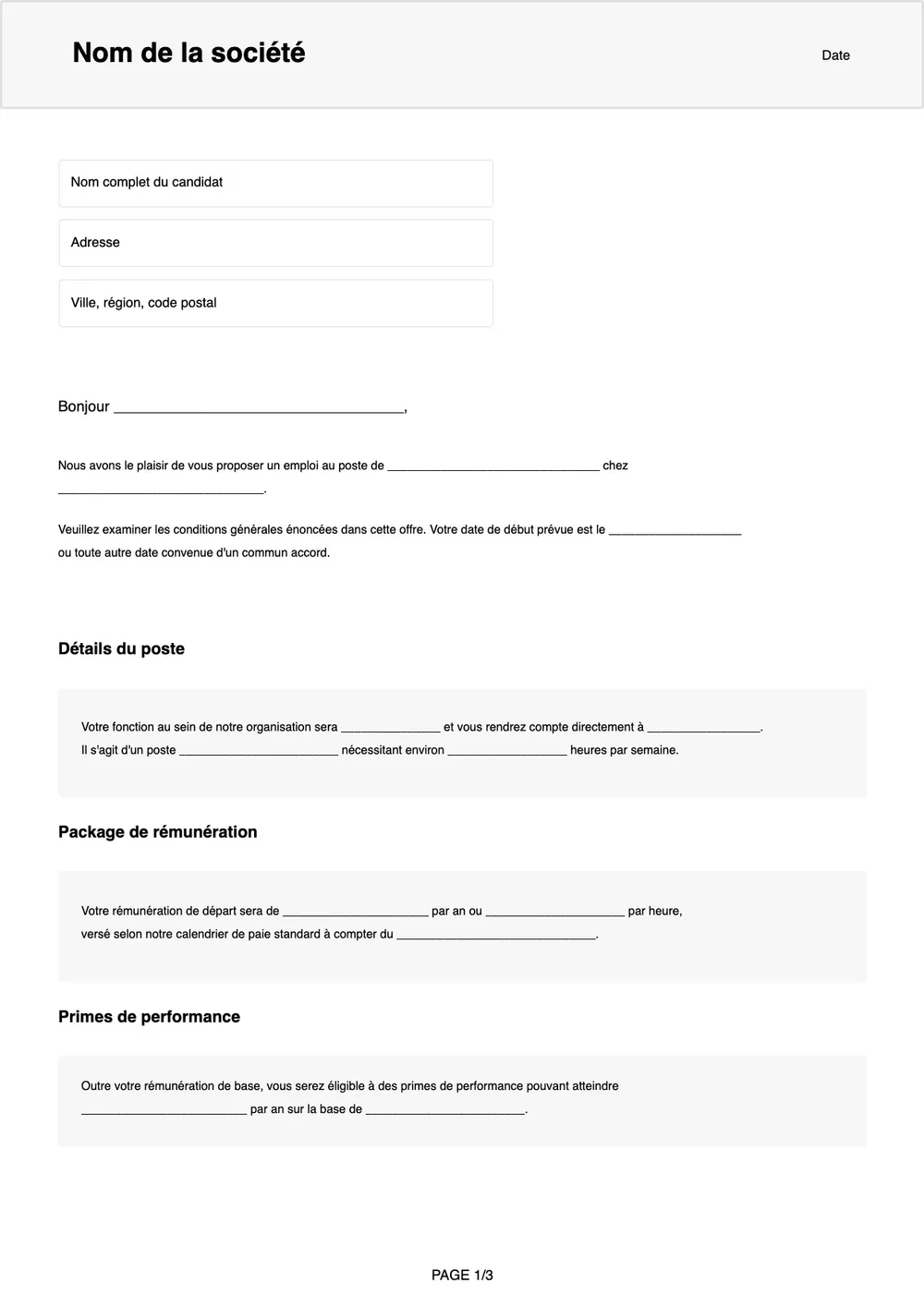 Modèle de lettre d'offre