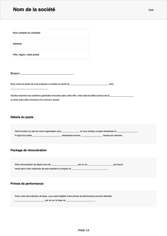 Modèle de lettre d'offre