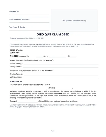 ohio quit claim deed form