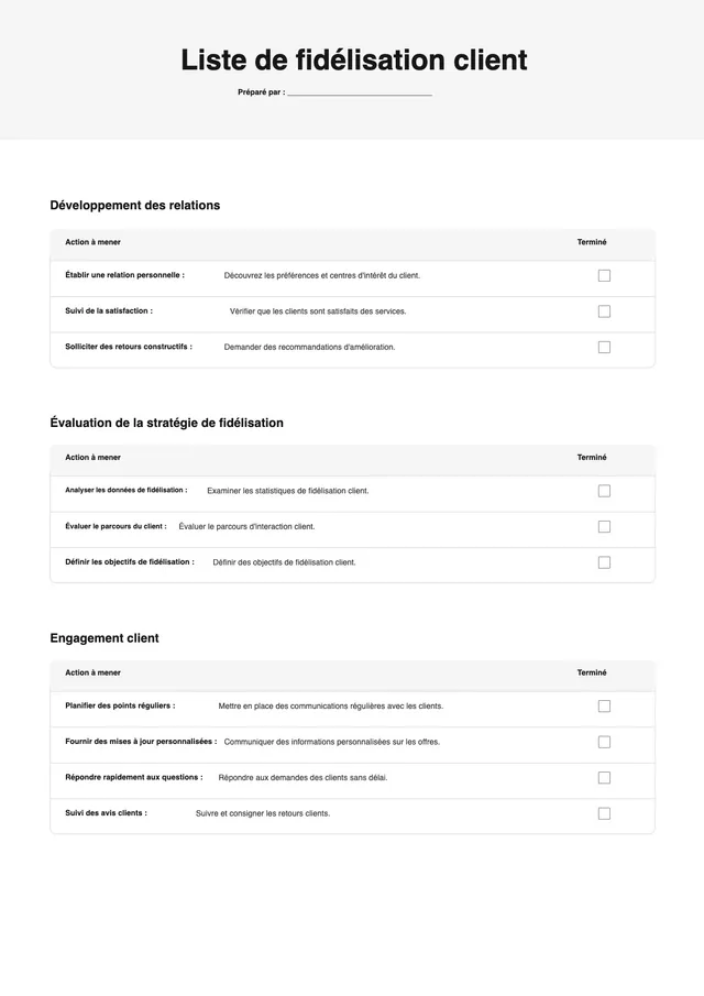 Modèle de check-list d'intégration
