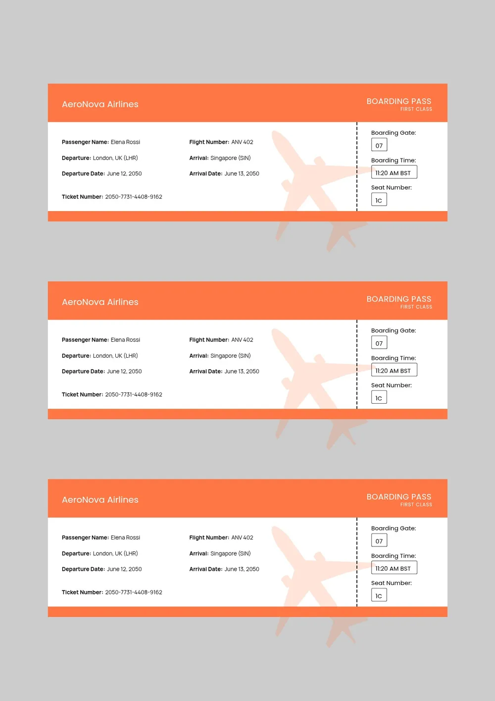 orange flight ticket template