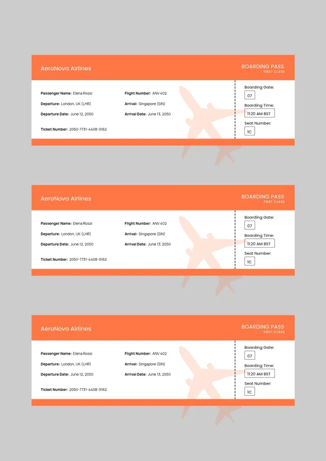 orange flight ticket template