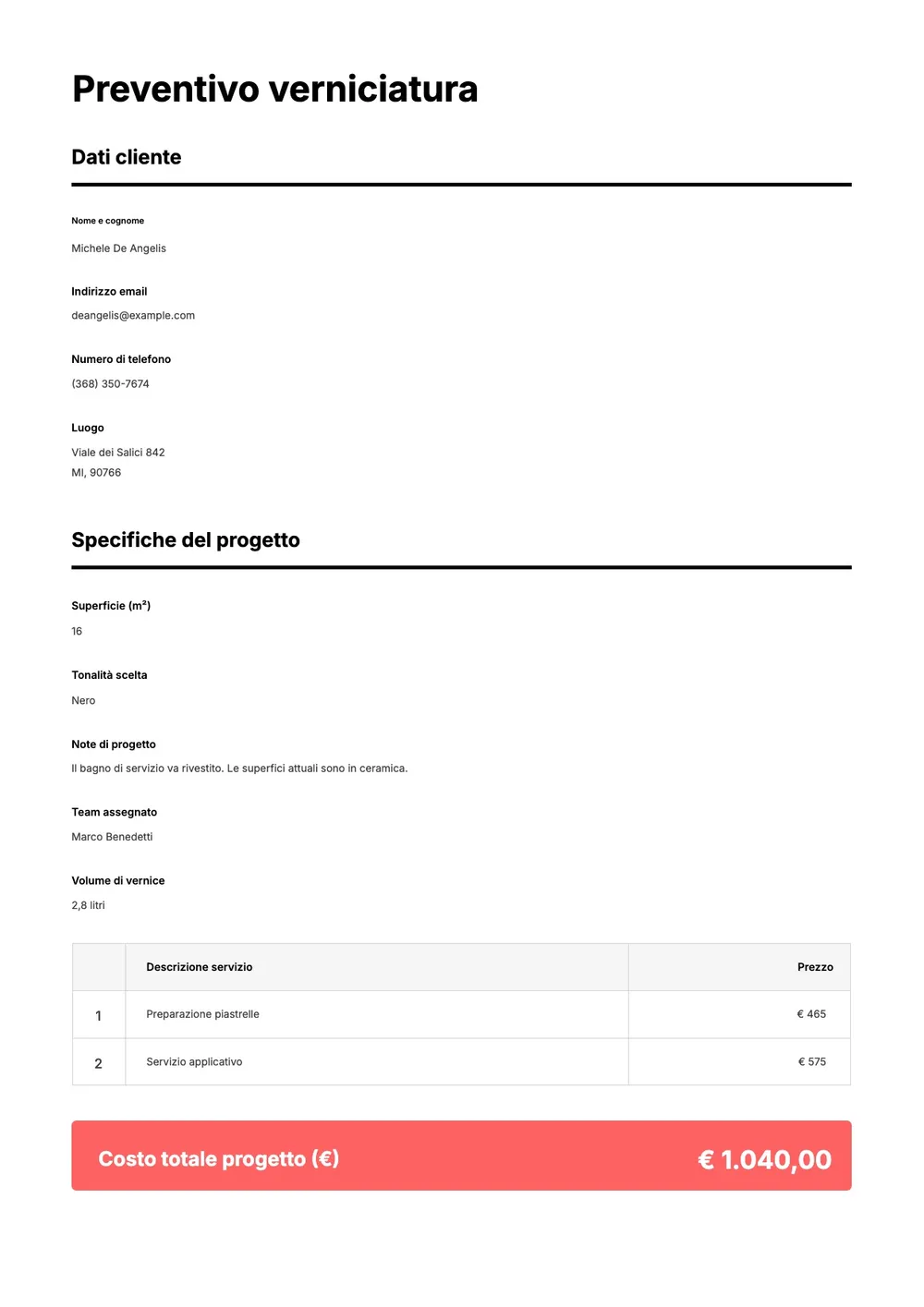 Modello di preventivo per vernici
