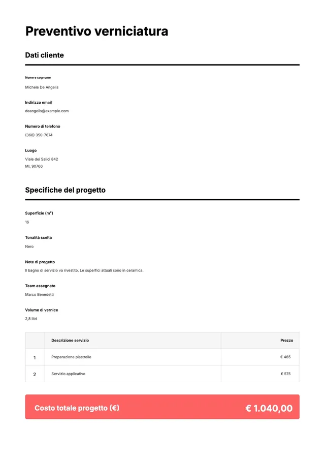 Modello di preventivo per vernici
