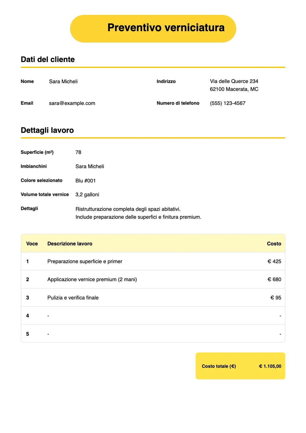 Modello di preventivo per imbiancatura