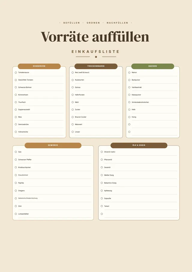 Einkaufsliste für den Vorratsschrank