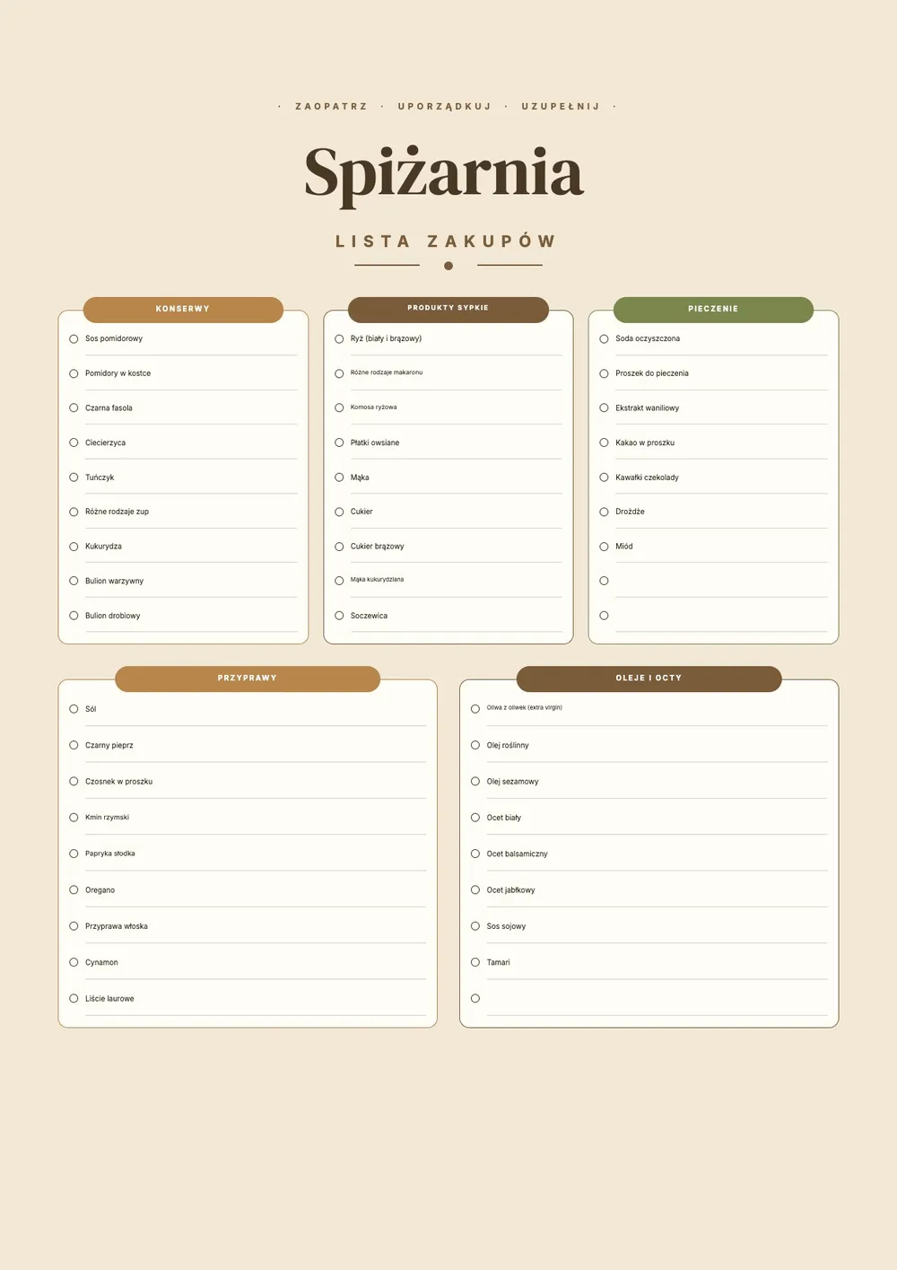 Lista zakupów do spiżarni
