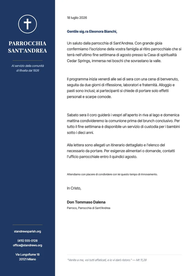 Modello di carta intestata per parrocchia